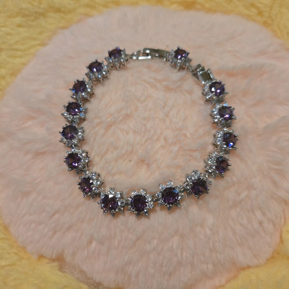 New Elegant Purple Zirconia  White Golden Plated Tennis Bracelet with Sparkling